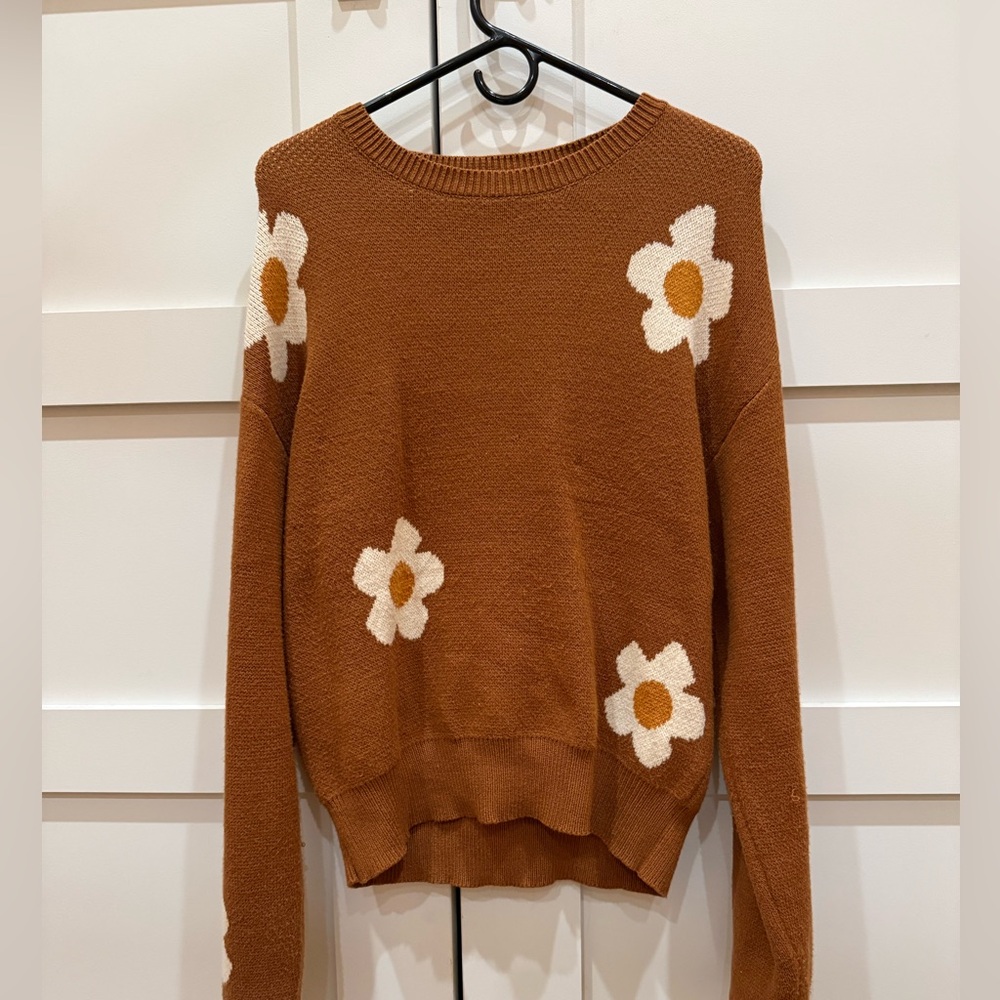 Brown Floral Knit Sweater